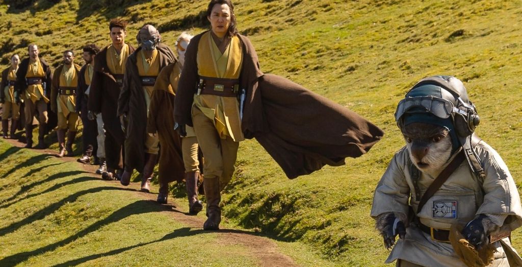 Sol leading the Jedi group in Planet Khofar. Basil the Tynnan tracker is following the scent.